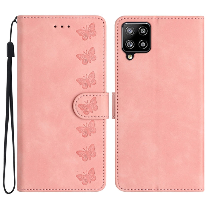 Seven Butterflies Embossed Leather Phone Case, For Samsung Galaxy A41, For Samsung Galaxy A42 5G, For Samsung Galaxy A50, For Samsung Galaxy A51, For Samsung Galaxy A52 5G, For Samsung Galaxy A53, For Samsung Galaxy A54, For Samsung Galaxy A70