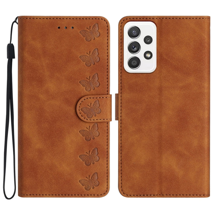 Seven Butterflies Embossed Leather Phone Case, For Samsung Galaxy A71, For Samsung Galaxy A72 5G, For Samsung Galaxy A73 5G, For Samsung Galaxy M23, For Samsung Galaxy M32, For Samsung Galaxy M52 5G, For Samsung Galaxy M53