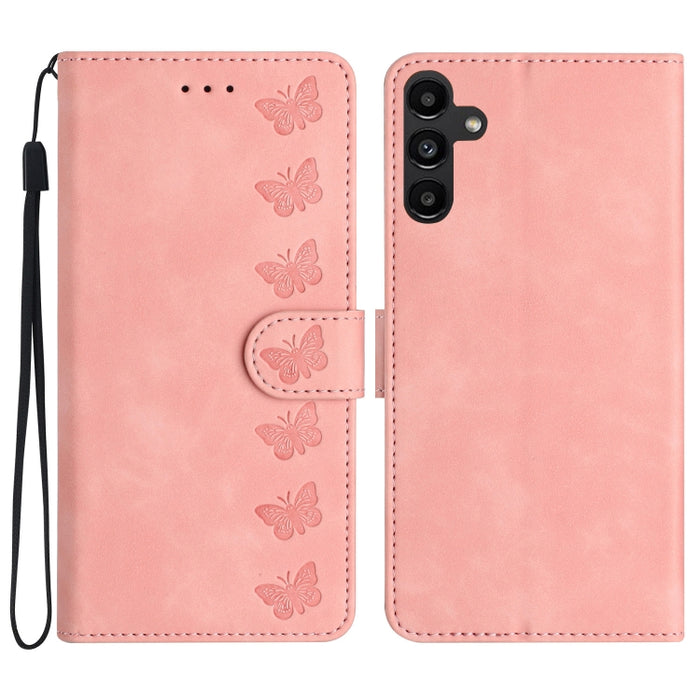 Seven Butterflies Embossed Leather Phone Case, For Samsung Galaxy A04 Core, For Samsung Galaxy S24+ 5G, For Samsung Galaxy A04s, For Samsung Galaxy S23 FE 5G, For Samsung Galaxy A05, For Samsung Galaxy A10 / M10, For Samsung Galaxy A12 5G              ...