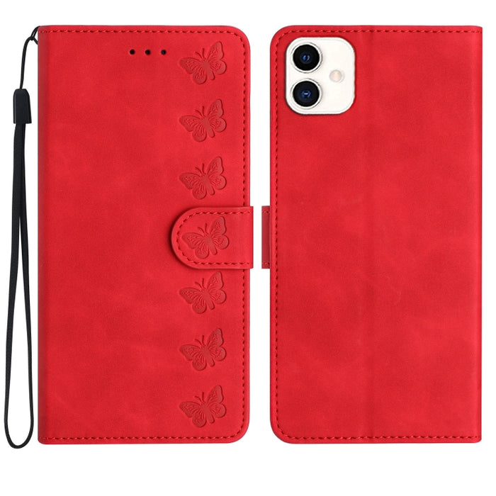 Seven Butterflies Embossed Leather Phone Case, For Samsung Galaxy A04 Core, For Samsung Galaxy S23 FE 5G, For Samsung Galaxy A05, For Samsung Galaxy S24+ 5G, For Samsung Galaxy A04s, For Samsung Galaxy A10 / M10, For Samsung Galaxy A12 5G��������������...