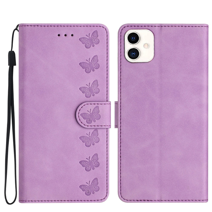 Seven Butterflies Embossed Leather Phone Case, For Samsung Galaxy A04 Core, For Samsung Galaxy S23 FE 5G, For Samsung Galaxy A05, For Samsung Galaxy S24+ 5G, For Samsung Galaxy A04s, For Samsung Galaxy A10 / M10, For Samsung Galaxy A12 5G��������������...