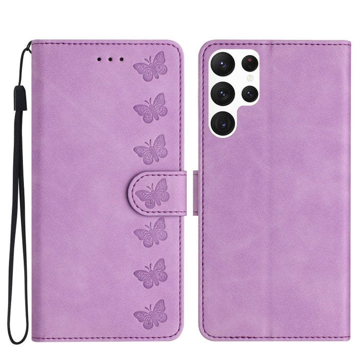 Seven Butterflies Embossed Leather Phone Case, For Samsung Galaxy S24 Ultra 5G, For Samsung Galaxy A25 5G, For Samsung Galaxy A02s 164mm, For Samsung Galaxy A15, For Samsung Galaxy A02s EU Version, For Samsung Galaxy A03, For Samsung Galaxy A03 Core���...