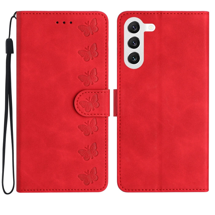 Seven Butterflies Embossed Leather Phone Case, For Samsung Galaxy A04 Core, For Samsung Galaxy S23 FE 5G, For Samsung Galaxy A05, For Samsung Galaxy S24+ 5G, For Samsung Galaxy A04s, For Samsung Galaxy A10 / M10, For Samsung Galaxy A12 5G��������������...