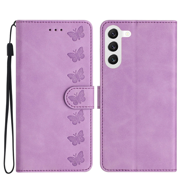 Seven Butterflies Embossed Leather Phone Case, For Samsung Galaxy A04 Core, For Samsung Galaxy S23 FE 5G, For Samsung Galaxy A05, For Samsung Galaxy S24+ 5G, For Samsung Galaxy A04s, For Samsung Galaxy A10 / M10, For Samsung Galaxy A12 5G��������������...