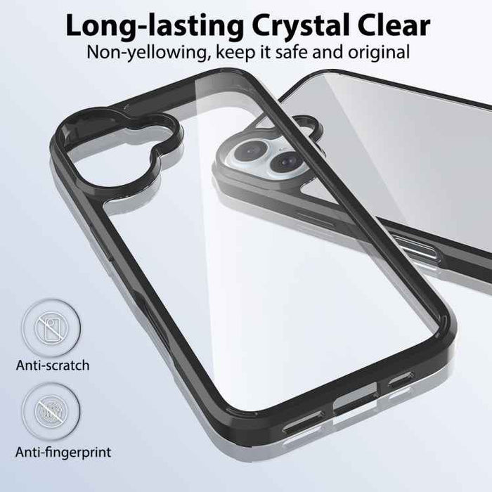 For iPhone 16 Scratchproof Acrylic TPU Phone Case(Black)