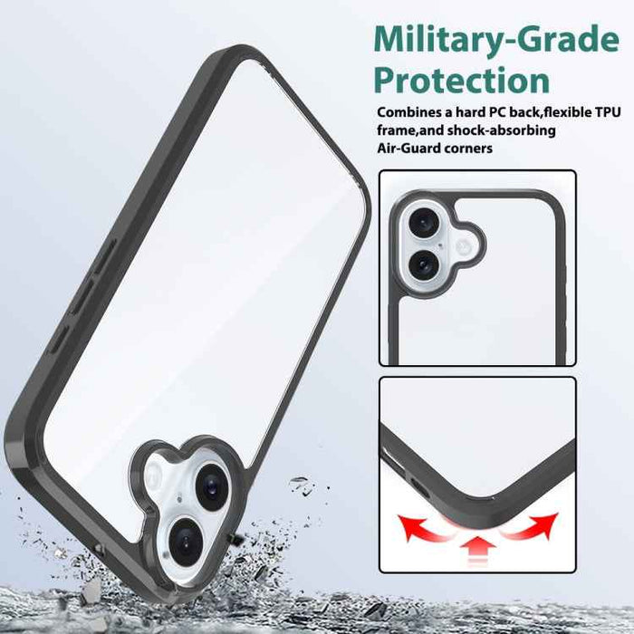 For iPhone 16 Scratchproof Acrylic TPU Phone Case(Black)