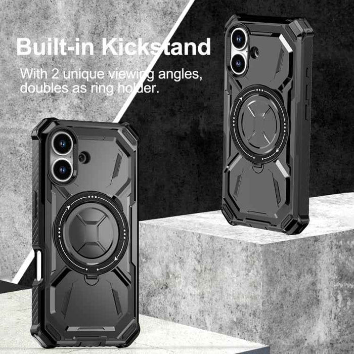 For iPhone 16 Plus Armor Series Holder Phone Case(Black)