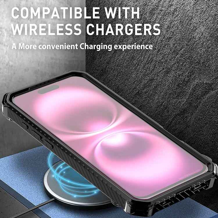 For iPhone 16 Plus Armor Series Holder Phone Case(Black)