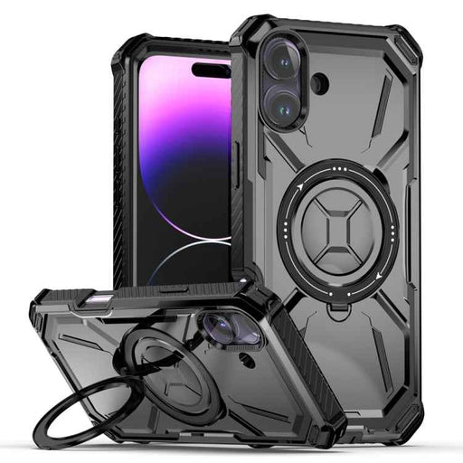 For iPhone 16 Plus Armor Series Holder Phone Case(Black)