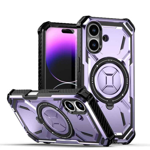 For iPhone 16 Armor Series Holder Phone Case(Light Purple)