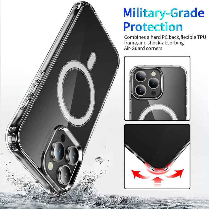 For iPhone 16 Pro Four Corner Airbags MagSafe Magnetic Phone Case(Transparent)