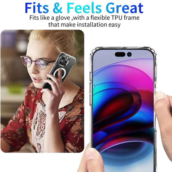 For iPhone 16 Pro Four Corner Airbags MagSafe Magnetic Phone Case(Transparent)