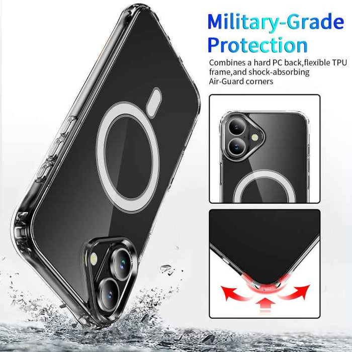 For iPhone 16 Four Corner Airbags MagSafe Magnetic Phone Case(Transparent)