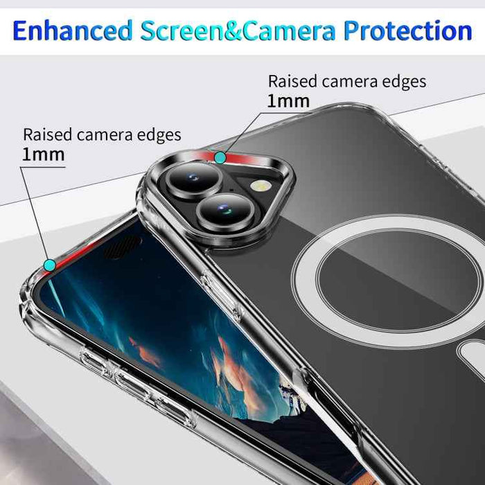 For iPhone 16 Four Corner Airbags MagSafe Magnetic Phone Case(Transparent)