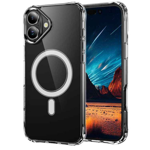 For iPhone 16 Four Corner Airbags MagSafe Magnetic Phone Case(Transparent)