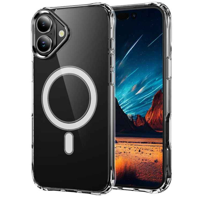 For iPhone 16 Four Corner Airbags MagSafe Magnetic Phone Case(Transparent)