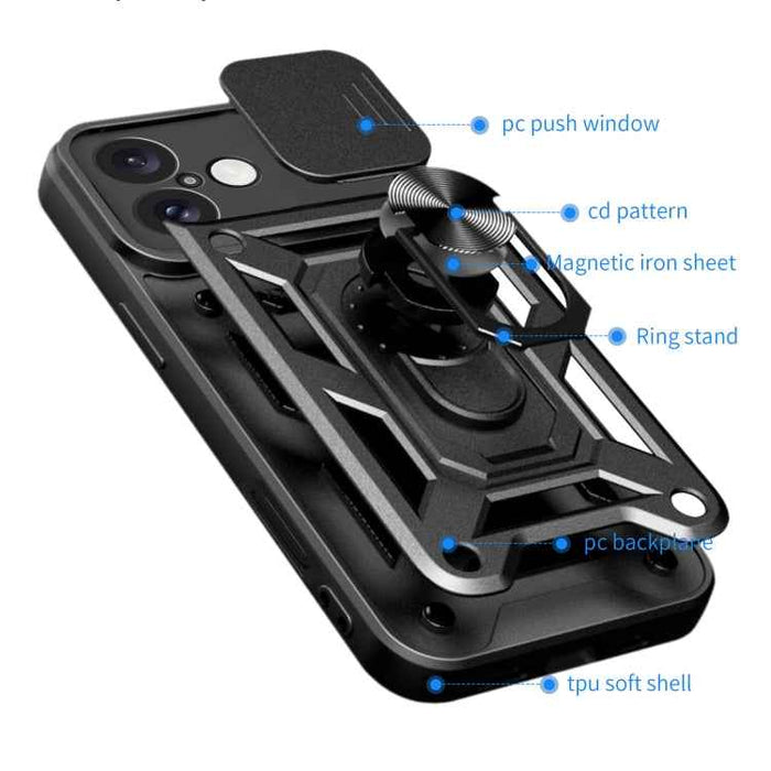 For iPhone 16 Plus Sliding Camera Cover Design TPU+PC Phone Case(Black)