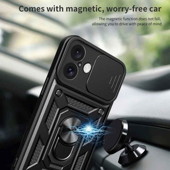 For iPhone 16 Plus Sliding Camera Cover Design TPU+PC Phone Case(Black)