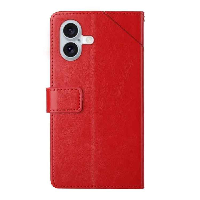For iPhone 16 Plus HT01 Y-shaped Pattern Flip Leather Phone Case(Red)