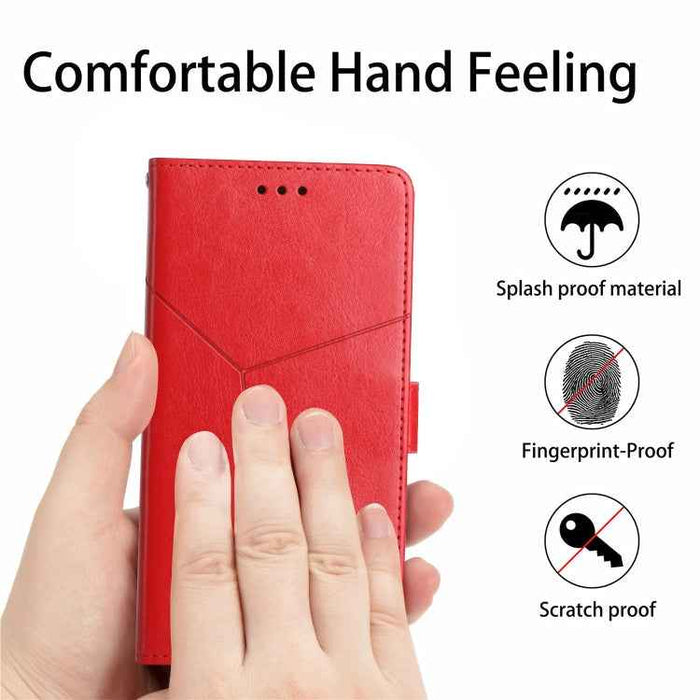 For iPhone 16 Plus HT01 Y-shaped Pattern Flip Leather Phone Case(Red)