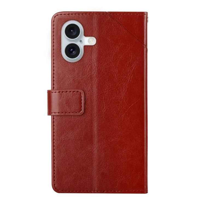 For iPhone 16 Plus HT01 Y-shaped Pattern Flip Leather Phone Case(Brown)