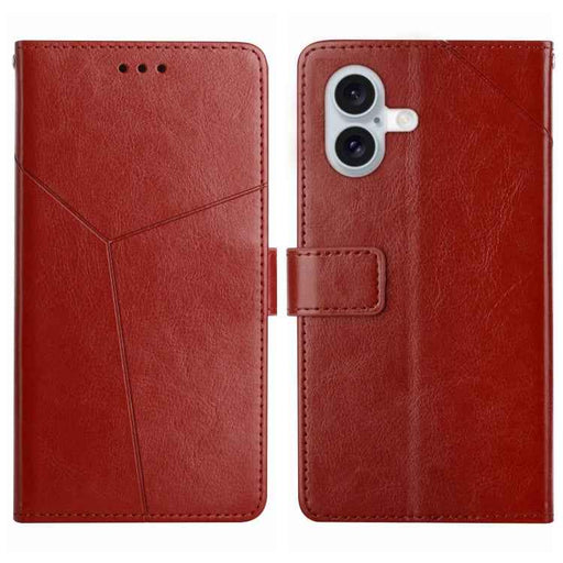For iPhone 16 Plus HT01 Y-shaped Pattern Flip Leather Phone Case(Brown)