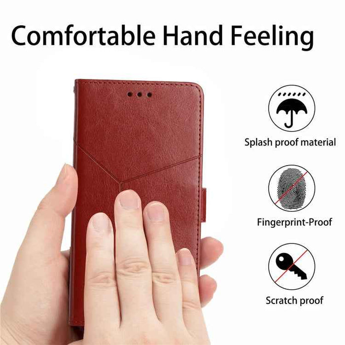 For iPhone 16 Plus HT01 Y-shaped Pattern Flip Leather Phone Case(Brown)