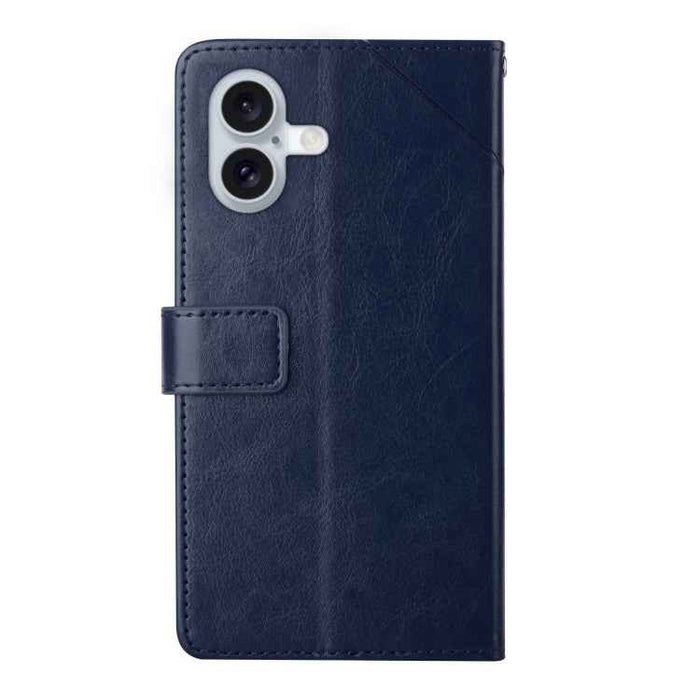 For iPhone 16 Plus HT01 Y-shaped Pattern Flip Leather Phone Case(Blue)
