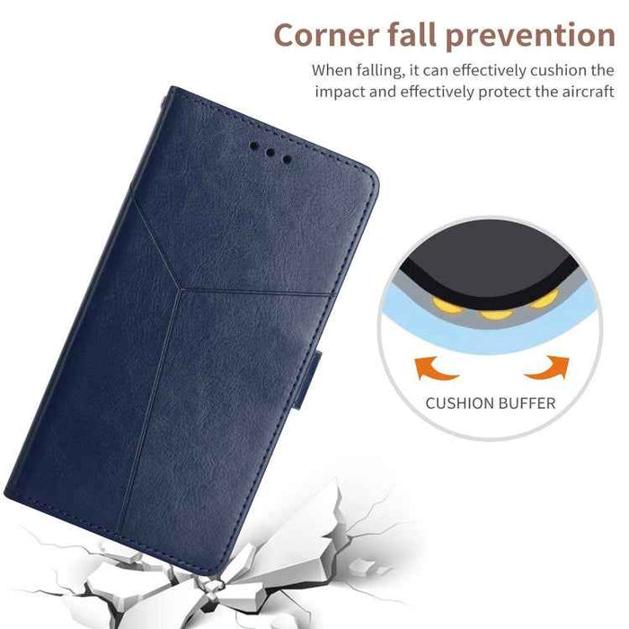 For iPhone 16 Plus HT01 Y-shaped Pattern Flip Leather Phone Case(Blue)