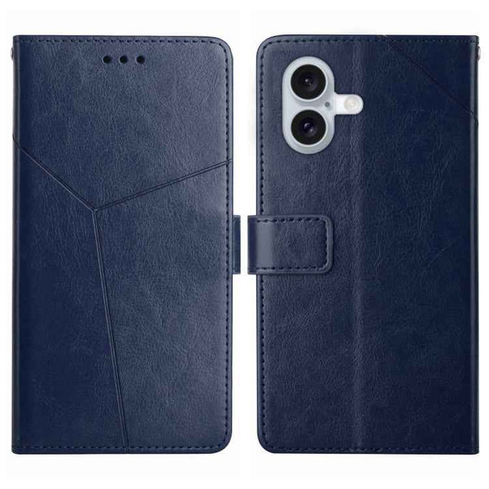 For iPhone 16 Plus HT01 Y-shaped Pattern Flip Leather Phone Case(Blue)