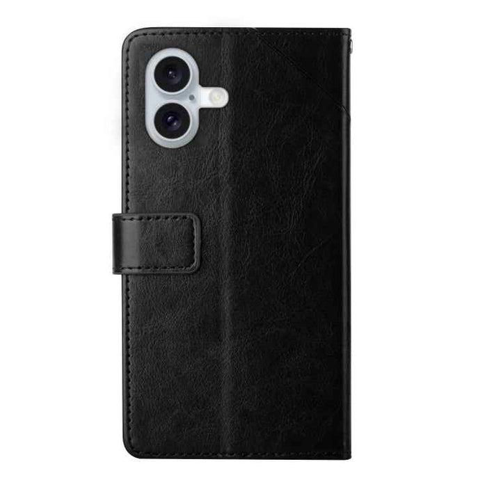 For iPhone 16 Plus HT01 Y-shaped Pattern Flip Leather Phone Case(Black)