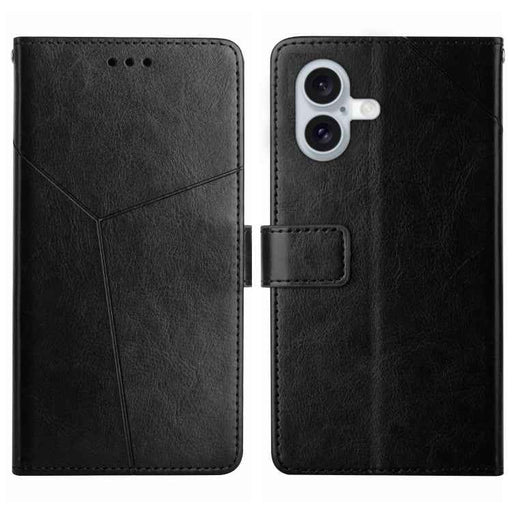 For iPhone 16 Plus HT01 Y-shaped Pattern Flip Leather Phone Case(Black)