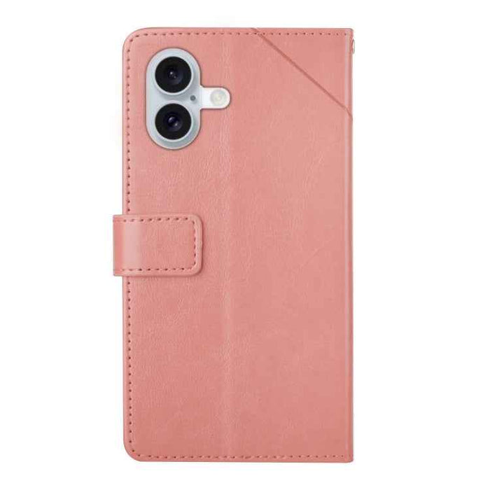 For iPhone 16 Plus HT01 Y-shaped Pattern Flip Leather Phone Case(Pink)