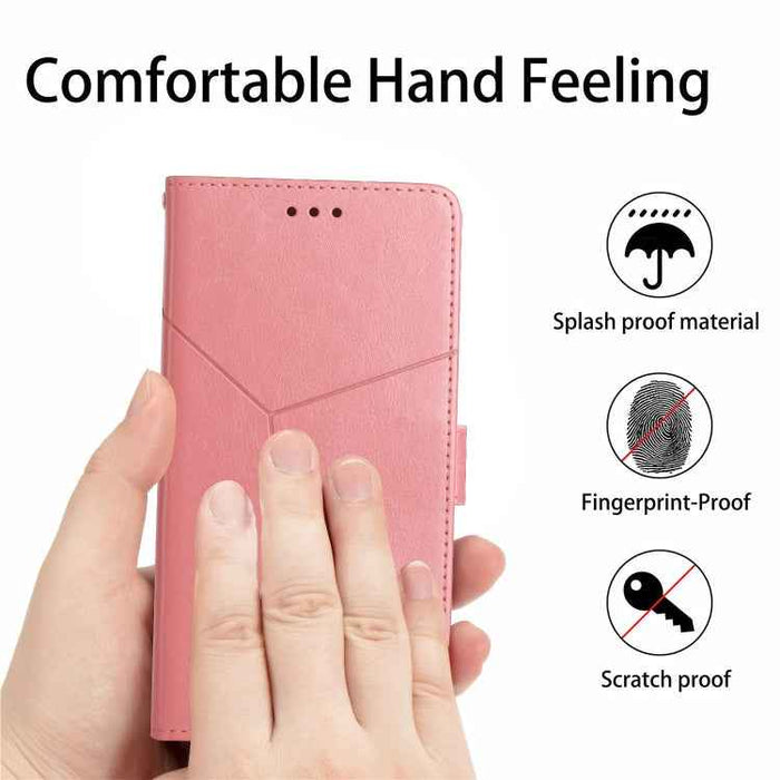 For iPhone 16 Plus HT01 Y-shaped Pattern Flip Leather Phone Case(Pink)