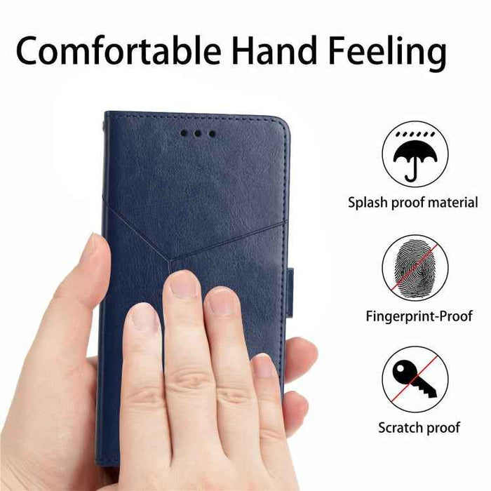 For iPhone 16 HT01 Y-shaped Pattern Flip Leather Phone Case(Blue)