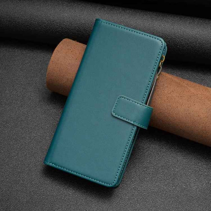For iPhone 16 Plus 9 Card Slots Zipper Wallet Leather Flip Phone Case(Green)