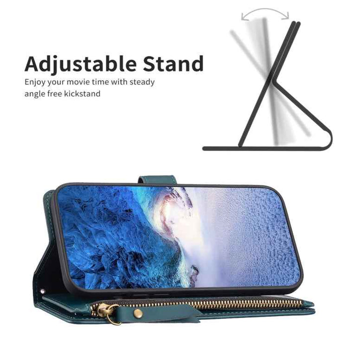 For iPhone 16 Plus 9 Card Slots Zipper Wallet Leather Flip Phone Case(Green)