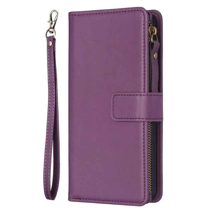 For iPhone 16 Plus 9 Card Slots Zipper Wallet Leather Flip Phone Case(Dark Purple)