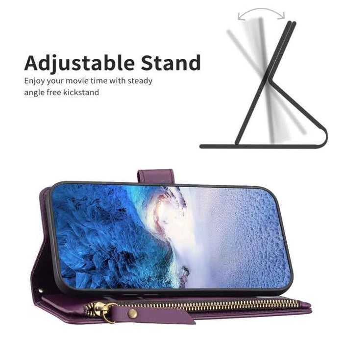 For iPhone 16 Plus 9 Card Slots Zipper Wallet Leather Flip Phone Case(Dark Purple)