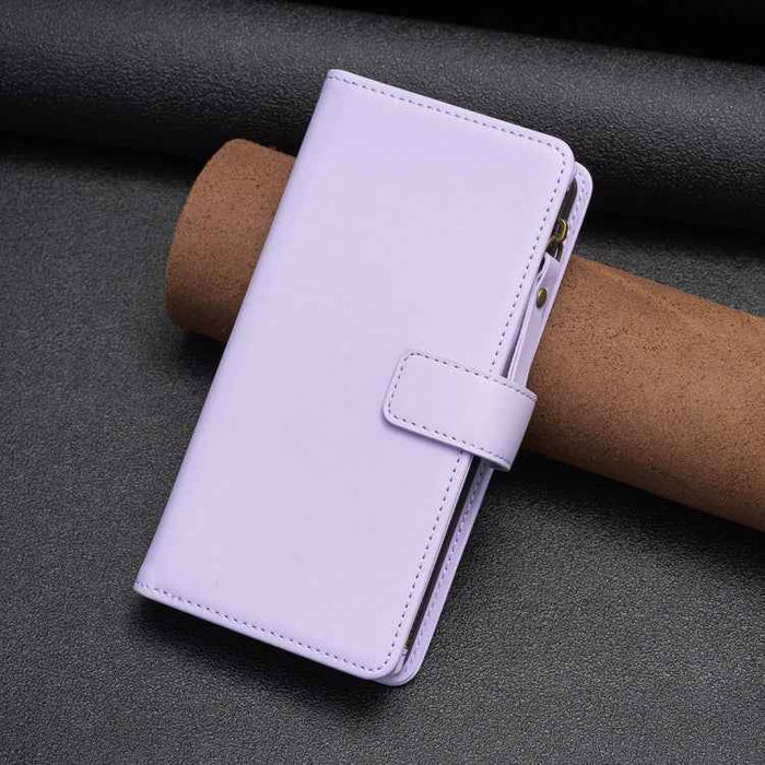 For iPhone 16 9 Card Slots Zipper Wallet Leather Flip Phone Case(Light Purple)