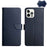 For iPhone 15 Pro Genuine Leather Fingerprint-proof Flip Phone Case(Blue)