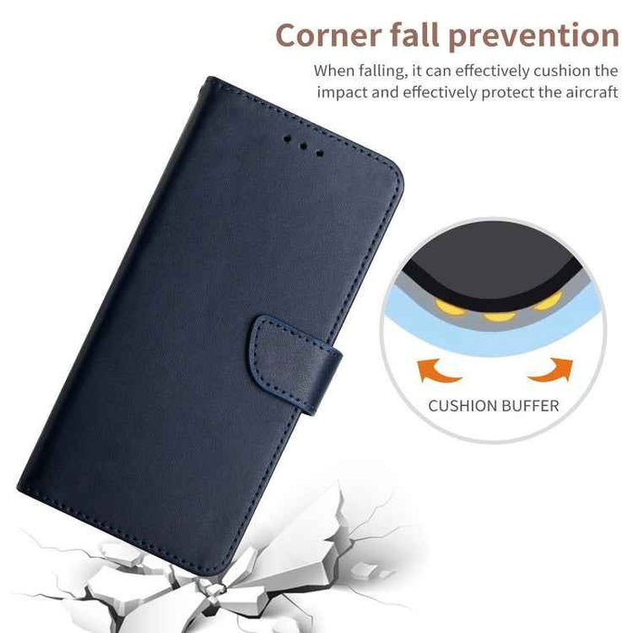For iPhone 15 Genuine Leather Fingerprint-proof Flip Phone Case(Blue)