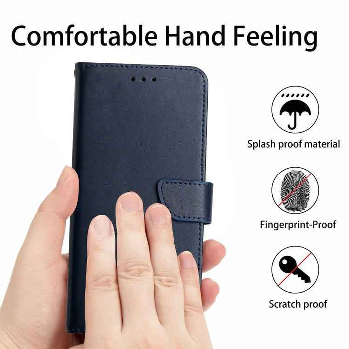For iPhone 15 Genuine Leather Fingerprint-proof Flip Phone Case(Blue)