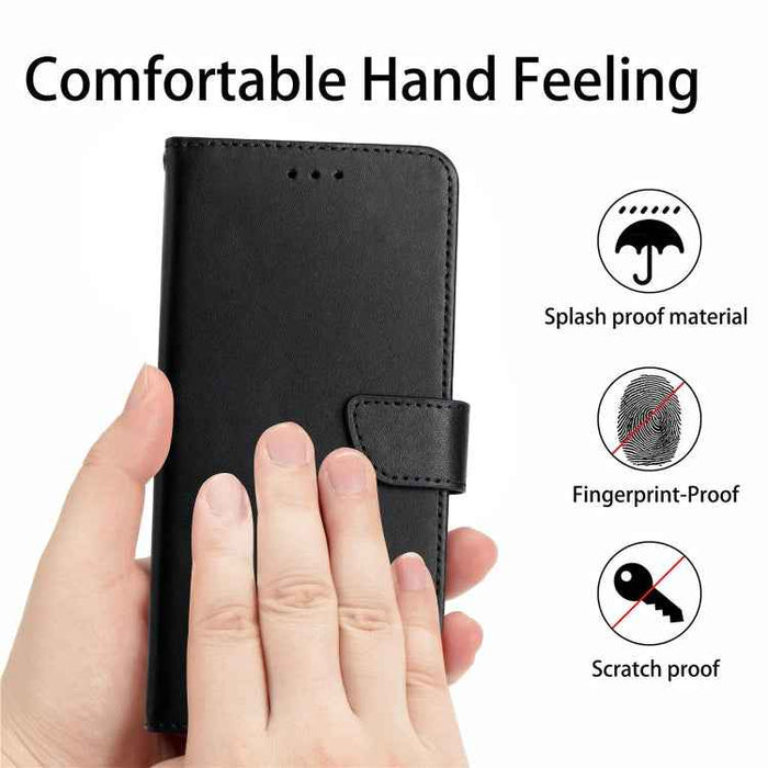 For iPhone 16 Plus Genuine Leather Fingerprint-proof Flip Phone Case(Black)