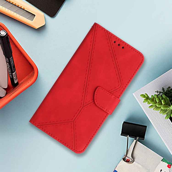 For iPhone 16 Plus Stitching Embossed Leather Phone Case(Red)