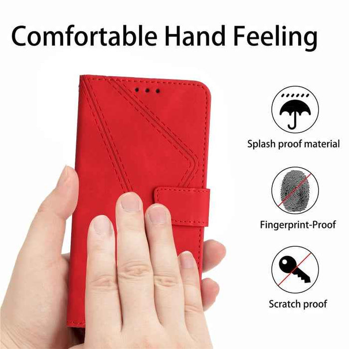 For iPhone 16 Plus Stitching Embossed Leather Phone Case(Red)