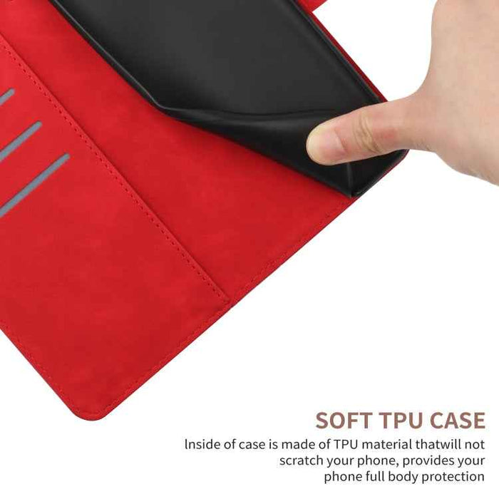 For iPhone 16 Plus Stitching Embossed Leather Phone Case(Red)
