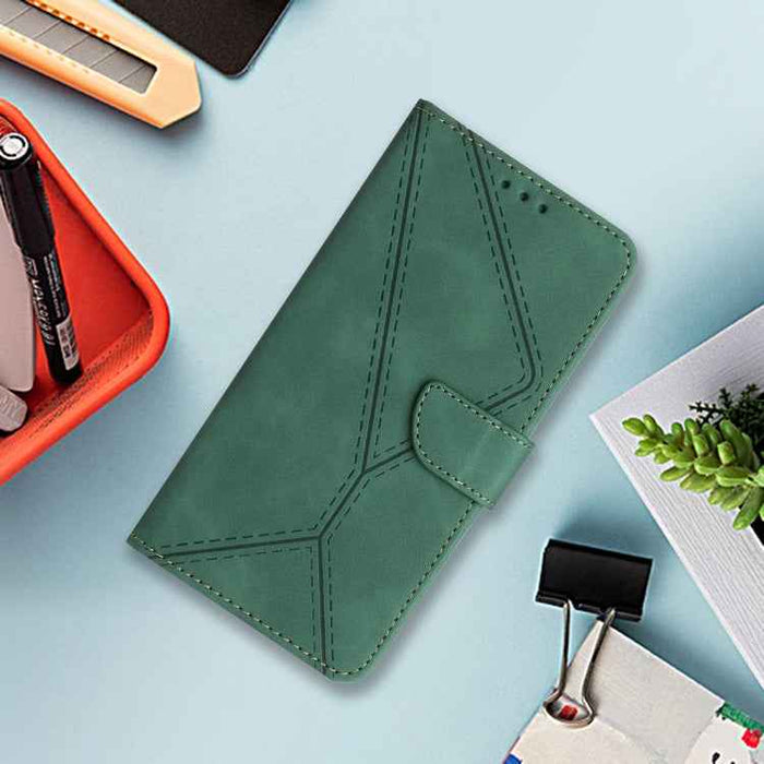 For iPhone 16 Plus Stitching Embossed Leather Phone Case(Green)