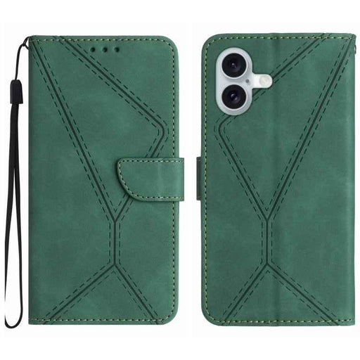 For iPhone 16 Plus Stitching Embossed Leather Phone Case(Green)