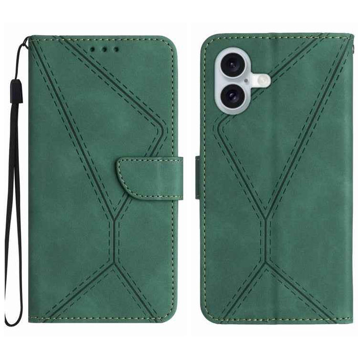 For iPhone 16 Plus Stitching Embossed Leather Phone Case(Green)
